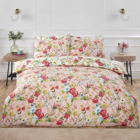Ashbourne Floral Duvet Cover Set Reversible Bedding Blush