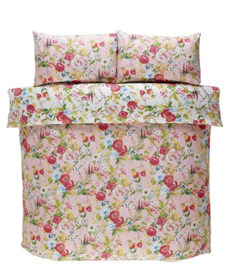 Ashbourne Floral Duvet Cover Set Reversible Bedding Blush