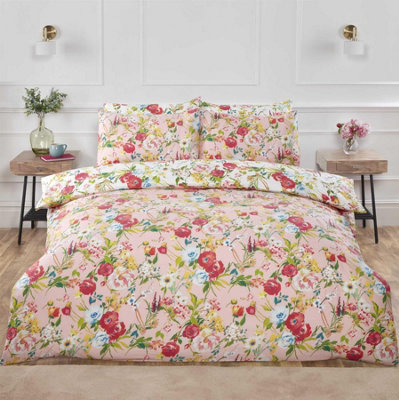 Ashbourne Floral Duvet Cover Set Reversible Bedding Blush