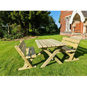 Ashcombe Table Set Sits 4 Including 2 Bench - L120 x W93 x H77 cm