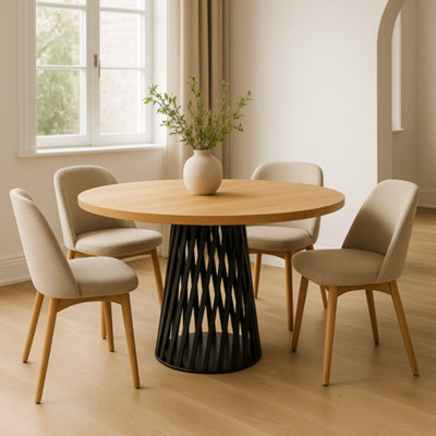 Ashford Blake Amberley Round Solid Oak Dining Table Lattice Base - 110