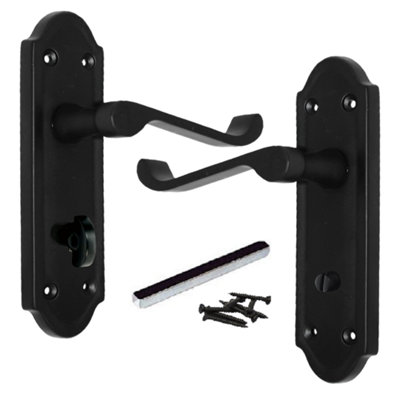 Ashford Door Handle Bathroom Lock Scroll Lever - Matt Black | DIY at B&Q