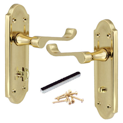 Ashford Door Handle Bathroom Lock Scroll Lever - Polished Brass | DIY ...