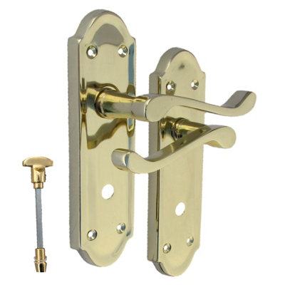 Ashford Door Handle Bathroom Lock Scroll Lever - Polished Brass | DIY ...