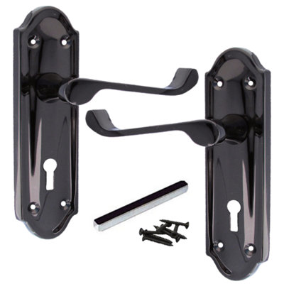 Ashford Door Handle Key Lock Scroll Lever Black Nickel by Betley