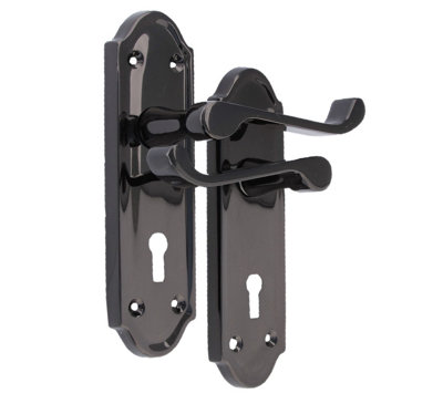 Ashford Door Handle Key Lock Scroll Lever - Black Nickel Key Lock Hinge ...