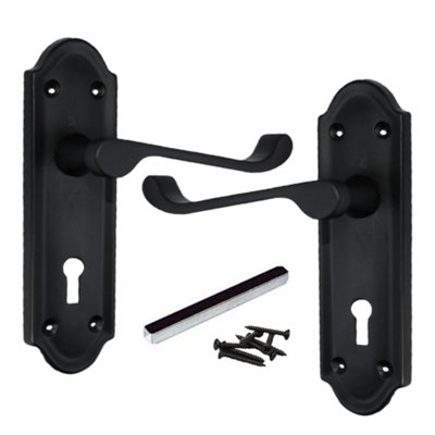 Ashford Door Handle Key Lock Scroll Lever Matt Black by Betley