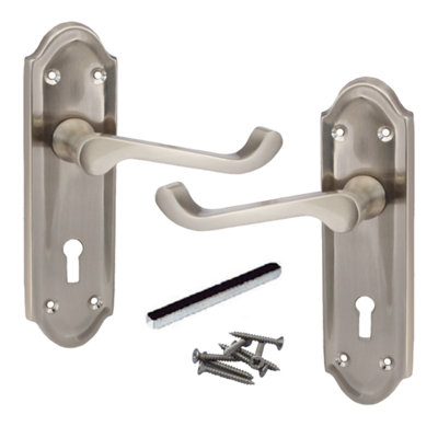 Ashford Door Handle Key Lock Scroll Lever - Satin