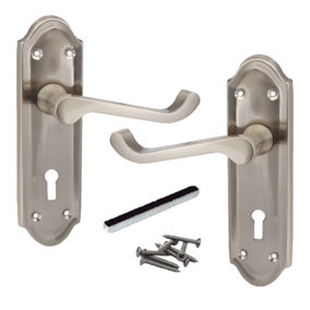 Ashford Door Handle Key Lock Scroll Lever - Satin