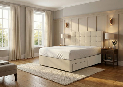 Ashford Plush Velvet Divan Bed, Headboard - 4ft Small Double - Cream ...