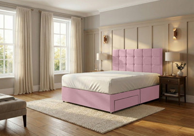 Ashford Plush Velvet Divan Bed, Headboard - 4ft6 Double - Pink - 2 ...