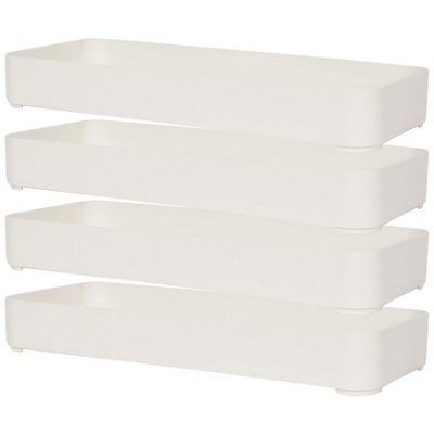 Ashley Plastic Stackable Storage Bins - 38cm x 15cm x 5cm - White