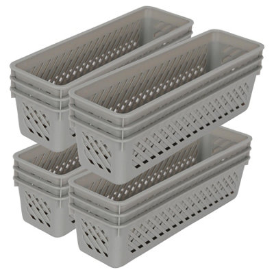 Ashley Plastic Storage Baskets - 26.5cm x 8cm x 6cm - Grey - Pack of 12