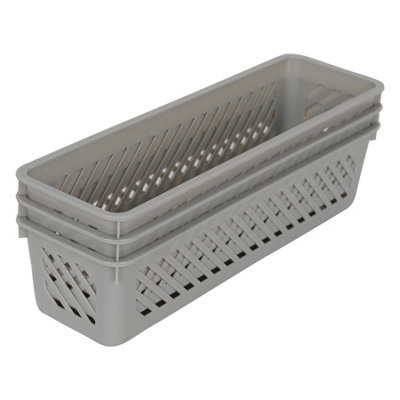 Ashley Plastic Storage Baskets - 26.5cm x 8cm x 6cm - Grey - Pack of 3