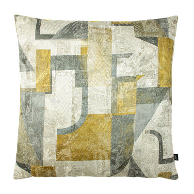 Ashley Wilde Cuscino Neutra - 50x50 Cm Con Motivo Geometrico Ispirato Al Cubismo - Fronte In Misto Cotone E Retro In Velluto (Ocra/Oro)