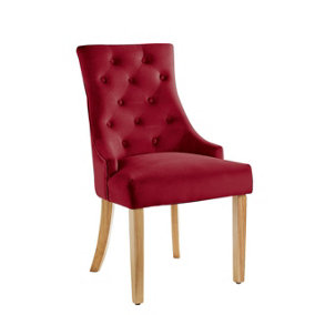 Ashton Dining Chair - Comfortable Cushioned Home or Office Seat with Plush Velvet Upholstery & Buttoned Backrest - Crimson
