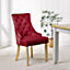 Ashton Dining Chair - Comfortable Cushioned Home or Office Seat with Plush Velvet Upholstery & Buttoned Backrest - Crimson
