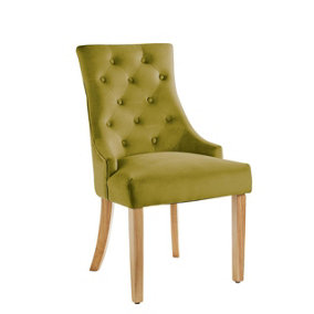 Ashton Dining Chair - Comfortable Cushioned Home or Office Seat with Plush Velvet Upholstery & Buttoned Backrest - Green
