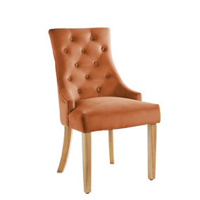 Ashton Dining Chair - Comfortable Cushioned Home or Office Seat with Plush Velvet Upholstery & Buttoned Backrest - Terracotta