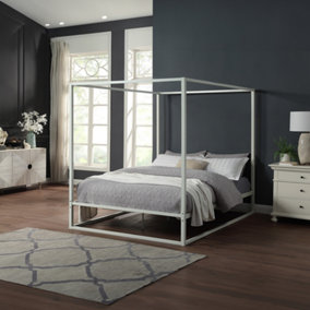 ASHWELL MODERN 4 POSTER WHITE DOUBLE METAL BED FRAME