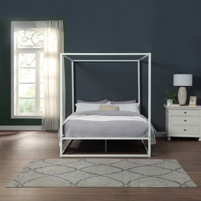 Ashwell Modern 4 Poster White King Size Metal Bed Frame