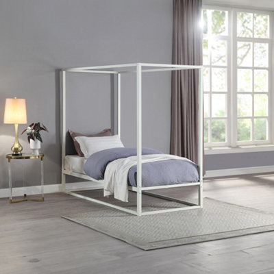 Ashwell Modern 4 Poster White Single Metal Bed Frame