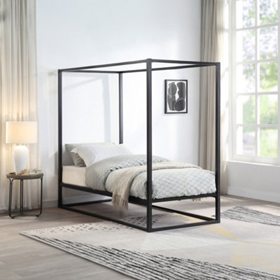 ASHWELL MODERN FOUR 4 POSTER BLACK SINGLE METAL BED FRAME DIY at B&Q