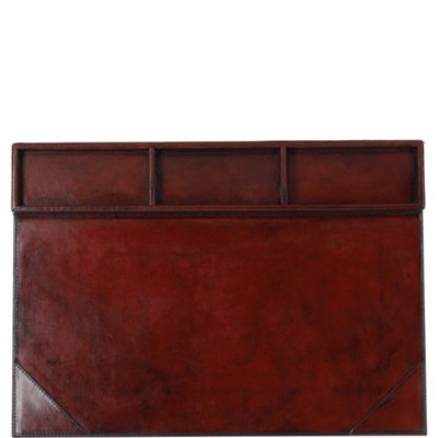 Ashwood Leather Desk Mat with Paper Holder & Compartments Chestnut