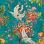 Asian Fusion Cranes Wallpaper Teal AS Creation 37464-1