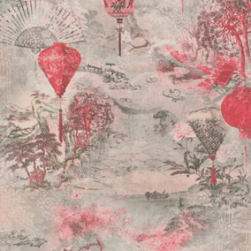 Asian Fusion Lanterns Wallpaper Pink AS Creation 37466-2