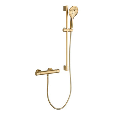 Asmara Round Exposed Thermostatic Bar Valve & Slide Rail Shower Kit - Brushed Gold