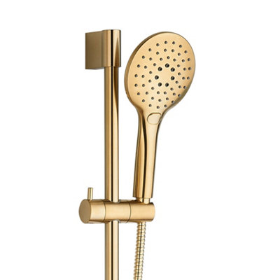 Asmara Round Exposed Thermostatic Bar Valve & Slide Rail Shower Kit - Brushed Gold
