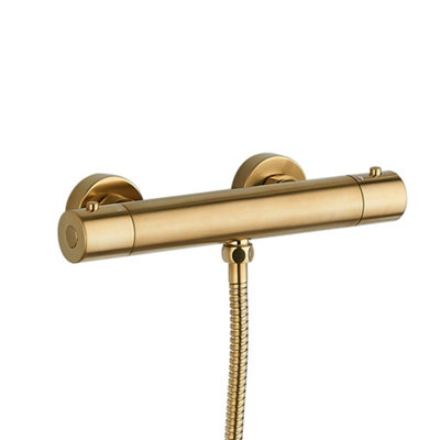 Asmara Round Exposed Thermostatic Bar Valve & Slide Rail Shower Kit - Brushed Gold - 3