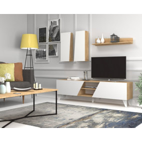 Asos TV Unit and wall Shelves - White/Oak up to 55 inch TV