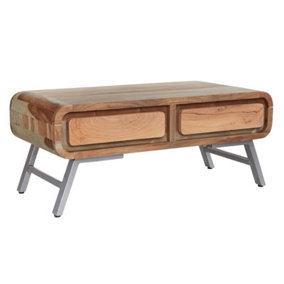 Aspen 2 Drawer Coffee Table - Metal/Wood - L55 x W110 x H45 cm