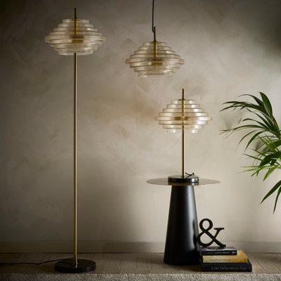 Aspen 2lt Brass and Tiered Amber Glass Table Lamp