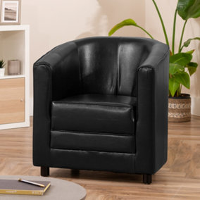 Aspen 72cm Wide Black PU Foam Filled Tub Chair Black with Plastic Bun Feet