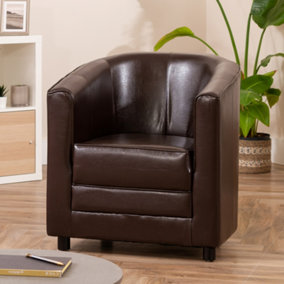 Aspen 72cm Wide Brown PU Foam Filled Tub Chair Black with Plastic Bun Feet