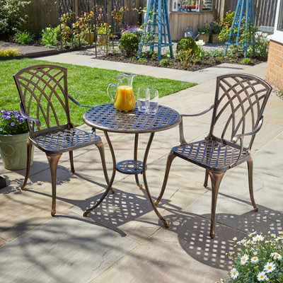 Aspen Brown Aluminium Frame Outdoor Garden Patio Lattice Table and 2 Chairs Bistro Set