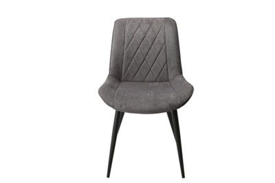 Aspen diamond stitch grey fabric dining chairs, black tapered legs (PAIR)