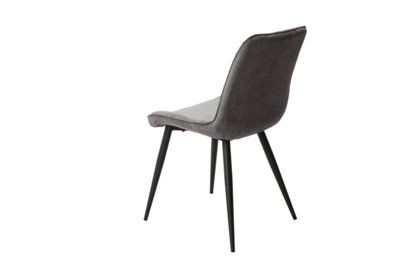Aspen diamond stitch grey fabric dining chairs, black tapered legs (PAIR)