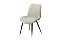 Aspen diamond stitch lt grey cord fabric dining chairs, black tapered legs (PAIR)