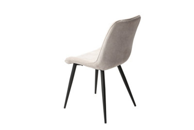 Aspen diamond stitch natural fabric dining chairs, black tapered legs (PAIR)