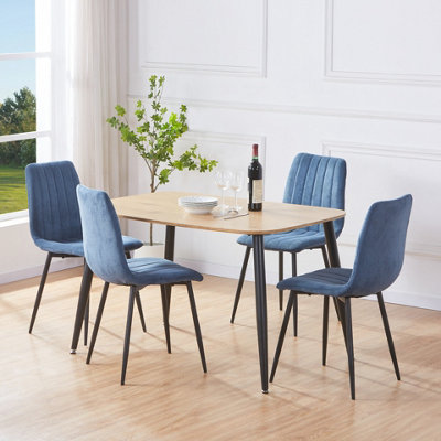 Aspen Light Oak Rectangle Table & 4 Blue Fabric Chair Dining Set