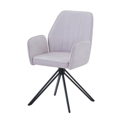 Aspen Pair Of swivel  Upholstered dining Armchairs in Natural Fabric With Black Metal Legs
