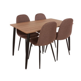 Aspen rectangular dining table set, 120cm x 80cm with aged oak effect foiled top with four brown upholstered chairs