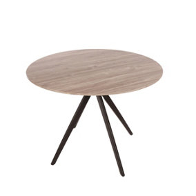 Aspen round dining table, 100cm wide, grey oak effect top with black pedestal leg frame