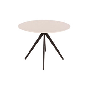 Aspen round dining table, 100cm wide, white painted top with black pedistal leg frame