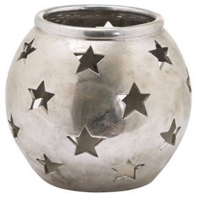 Aspen Star Small Tea Light Lantern - Ceramic - L14 x W14 x H10 cm - Silver