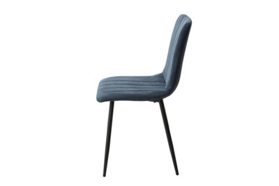 Aspen straight stitch blue cord dining chairs, black tapered legs (PAIR)